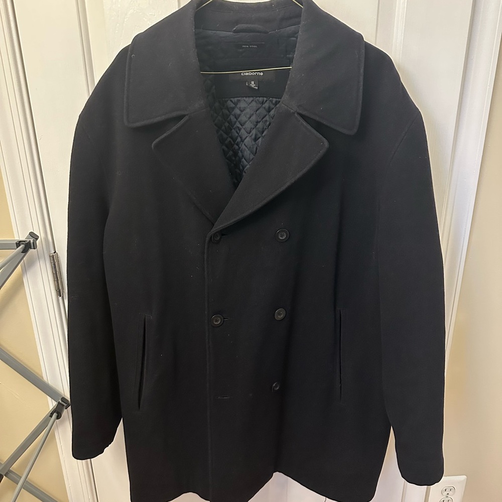 double breasted peacoat! Wool blend w/ insulated, quilted lining!